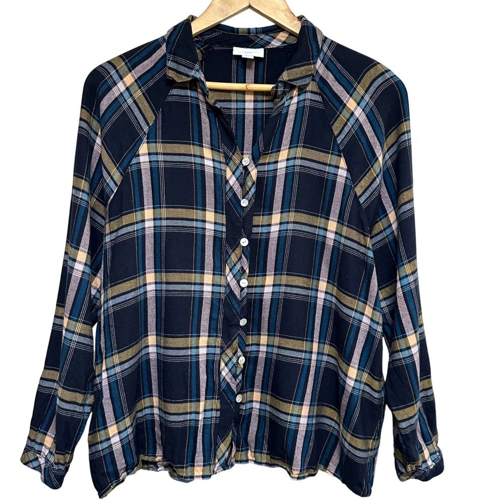 J Jill Womens Lightweight Flannel Blouse Womens S‎ Plaid Button Up Shirt Top